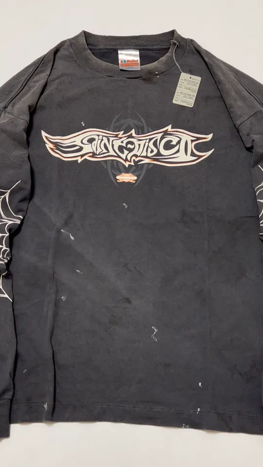 SAINT Mxxxxxx × TEFLON DISCO ML_LS TEE/INSANITY/BLK Spider Web INSANITY Distressed Long Sleeves Washed Black S-XL Ready-to-wear Assute dyeing Maliu water spray fading treatment Customized TEFLON DISCO co-branded accessories Hand-splashed ink Wormhole fraying treatment Authentic level printing process